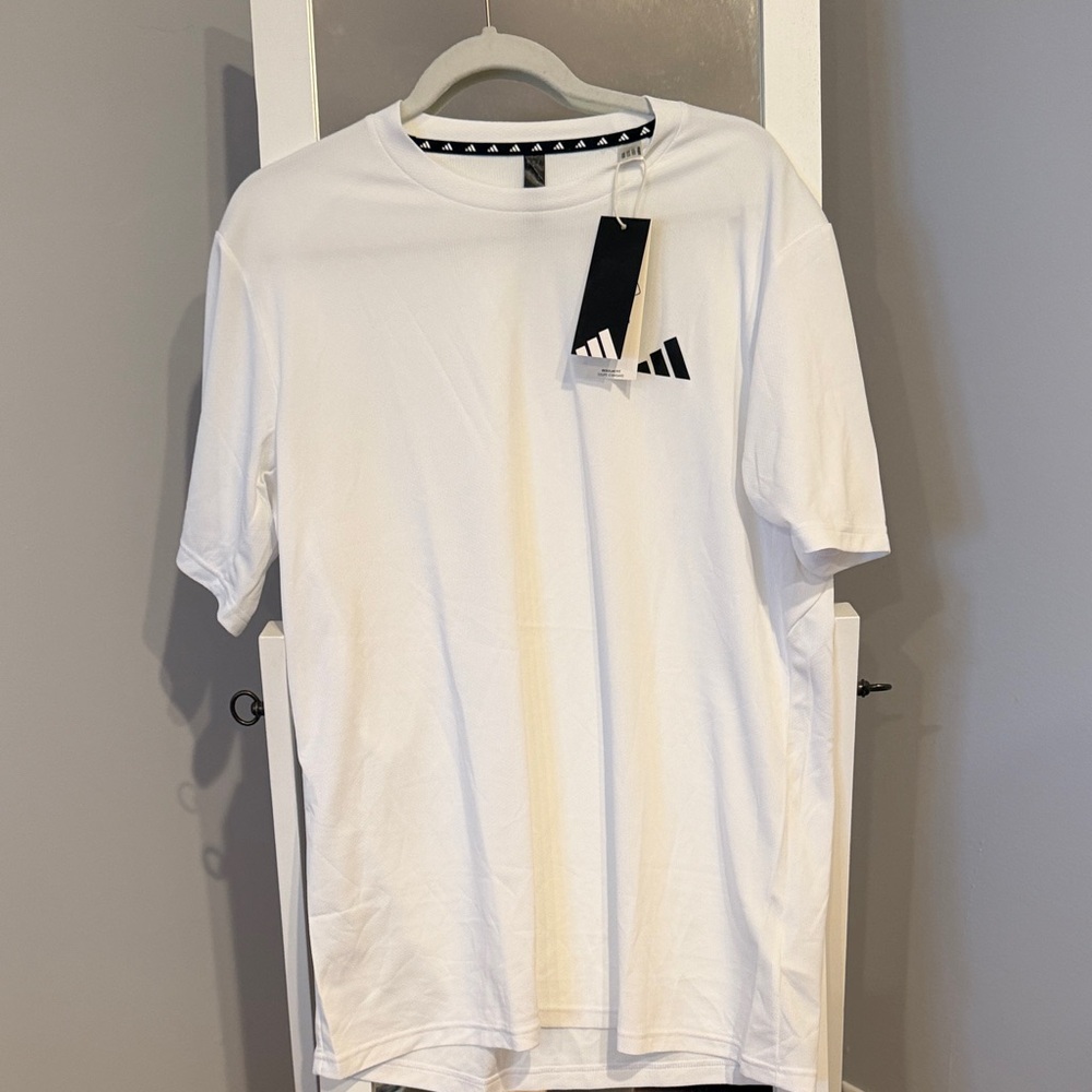 adidas White Crew Neck T-Shirt with Black Logo